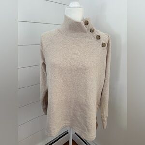 J.Crew Oatmeal Mock Neck Pull-Over Sweatshirt with side buttons. Size Med.